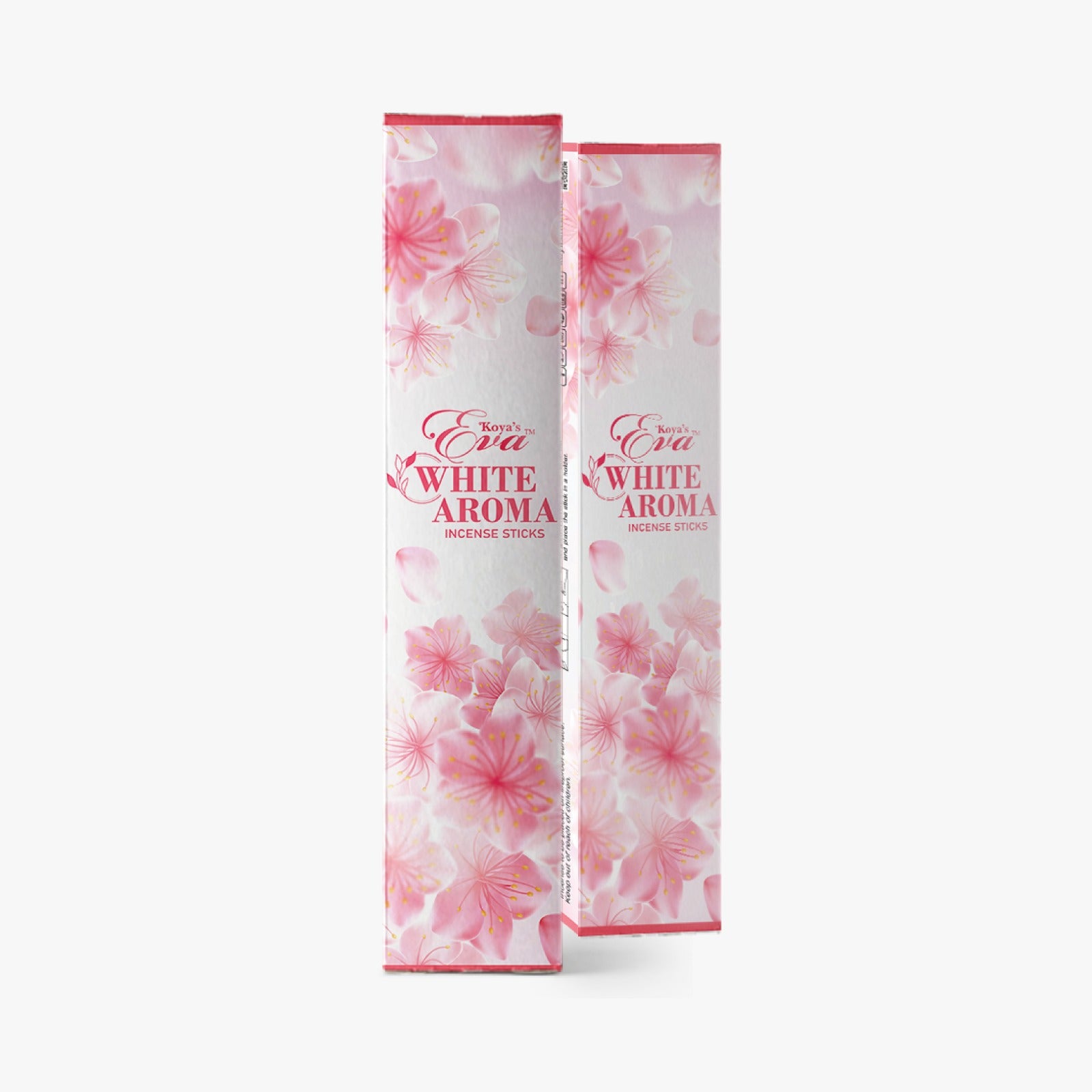 Koya’s Eva White Aroma Incense Sticks in elegant floral-printed box packaging, designed for a calming and fragrant atmosphere.